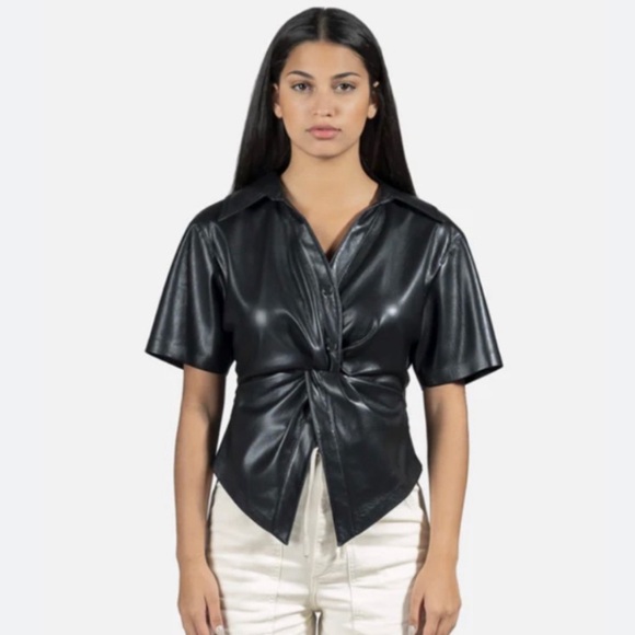NANUSHKA Black Thora Short Sleeve Vegan
Leather Shirt Top - Picture 2 of 8